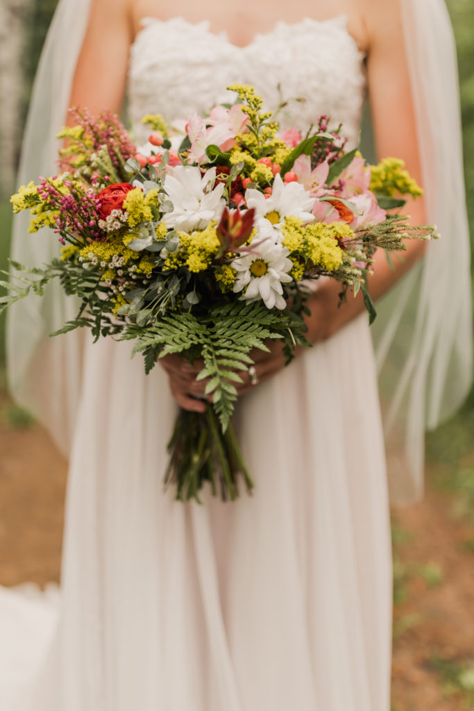 bride bouquet at her elegant chapel wedding.