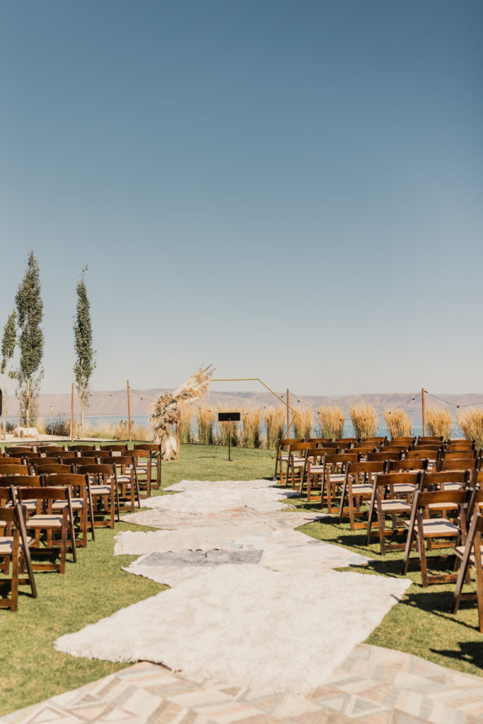 Wedding ceremony venue set up at Bear Lake in Utah