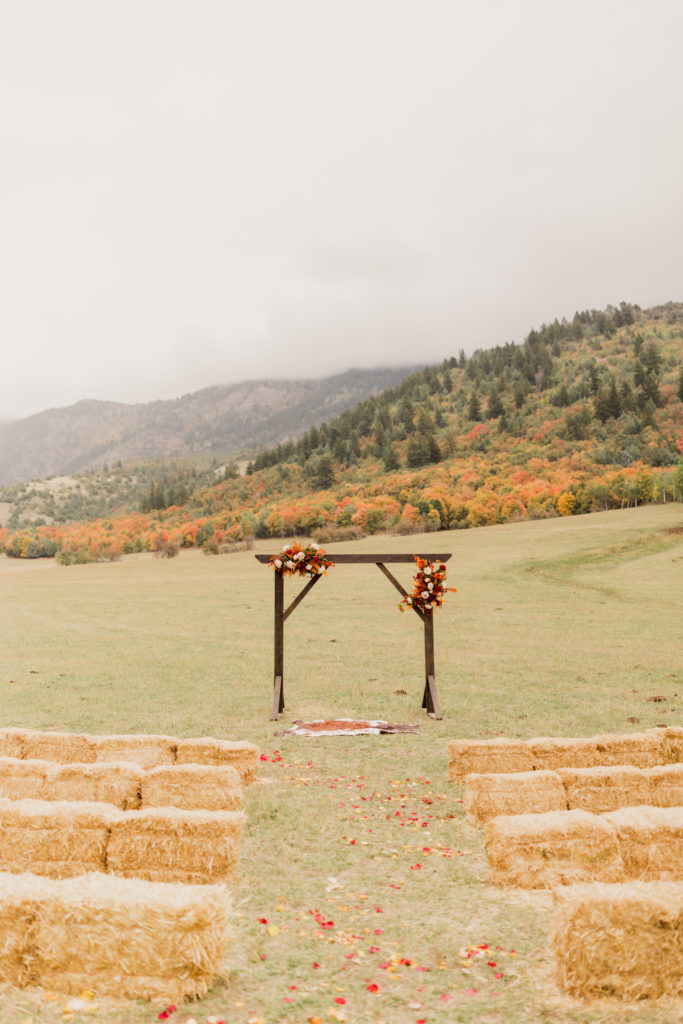 Wedding ceremony setup at a backyard in Utah with spectacular mountain view